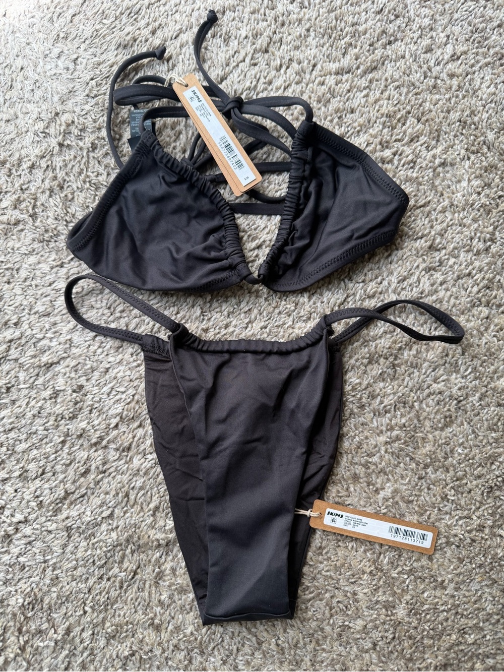SKIMS Black Minimal Bandeau Bikini Set